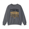 Tigers Repeat Crewneck Sweatshirt — Leopard Accent School Spirit Tee