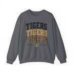 Tigers Repeat Crewneck Sweatshirt — Leopard Accent School Spirit Tee