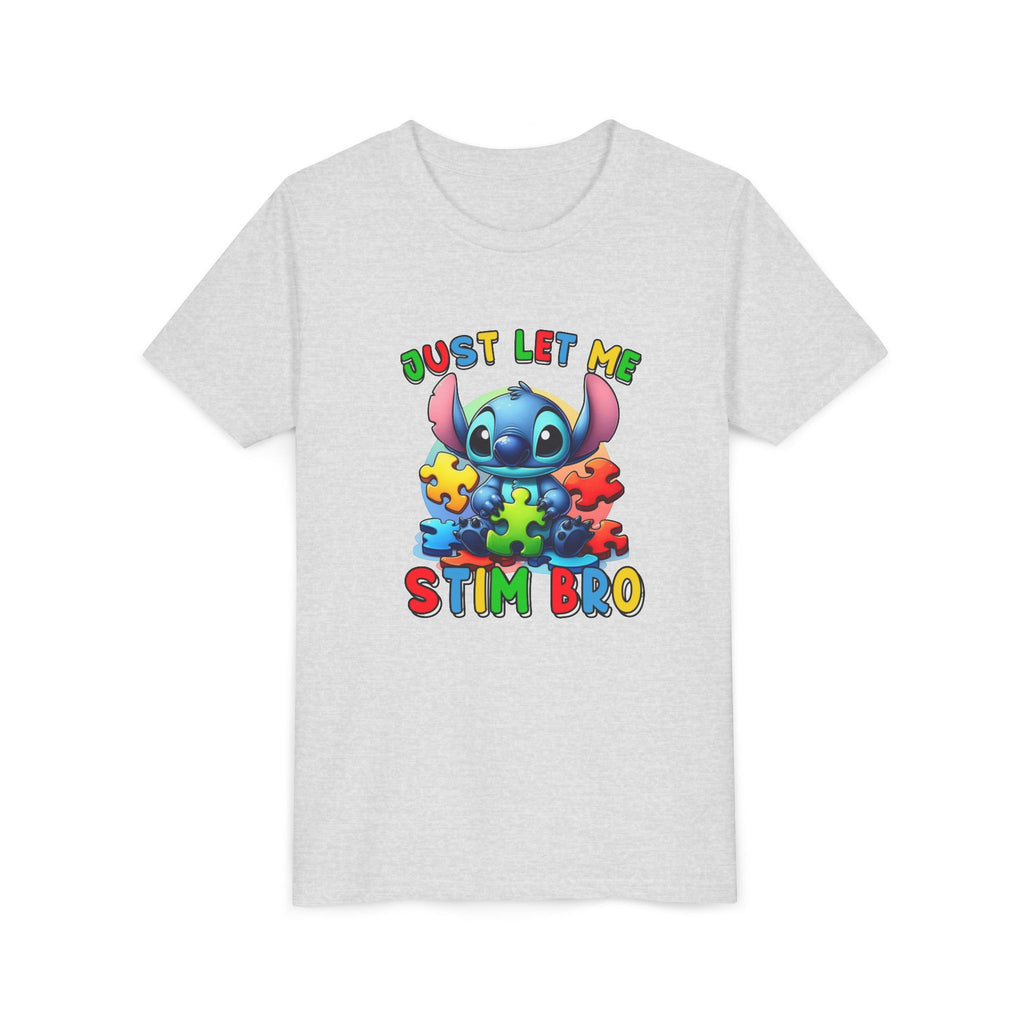 Youth Tee - 'Just Let Me Stim Bro' Cute Stitch Autism Puzzle Pieces