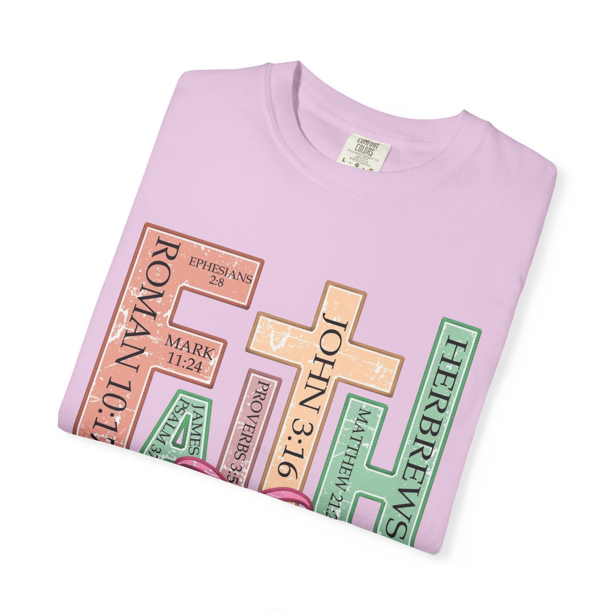 Christian Crosses Scripture Tee — John 3:16, Romans 10:17, Hebrews — Faith Graphic T-Shirt