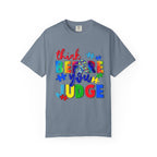 Think Before You Judge T-Shirt — Colorful Puzzle Autism Awareness Tee