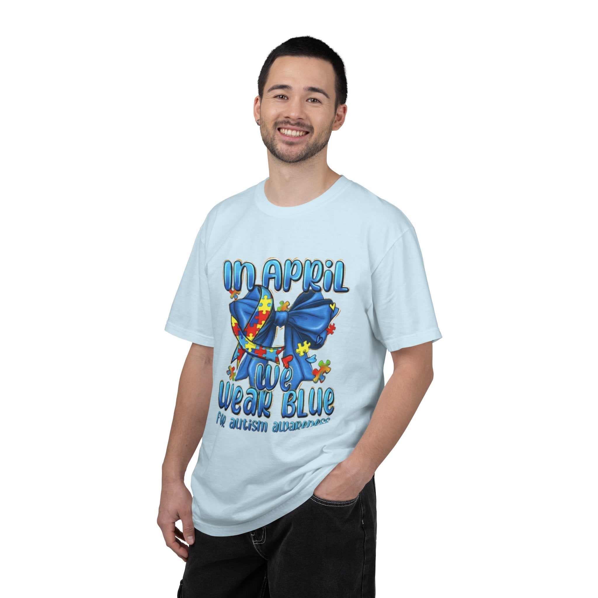 Autism Awareness T-Shirt — "In April We Wear Blue" Puzzle Ribbon Tee