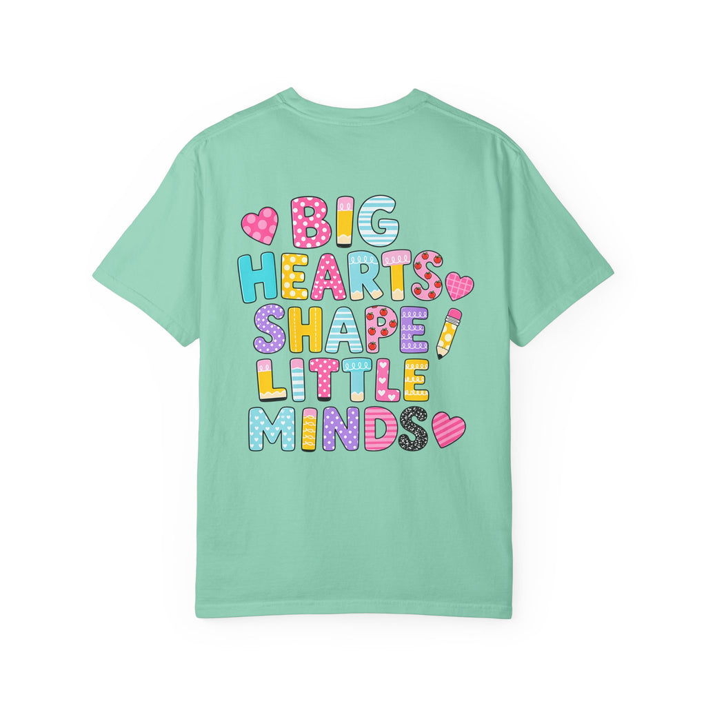2nd grade Teacher T-Shirt — "Big Hearts Shape Little Minds" Colorful School Teacher Tee