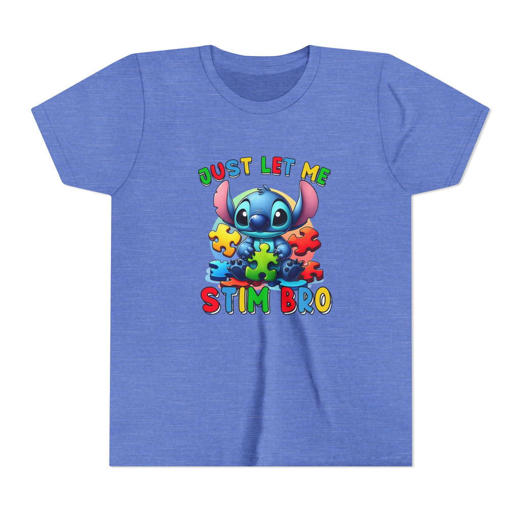 Youth Tee - 'Just Let Me Stim Bro' Cute Stitch Autism Puzzle Pieces
