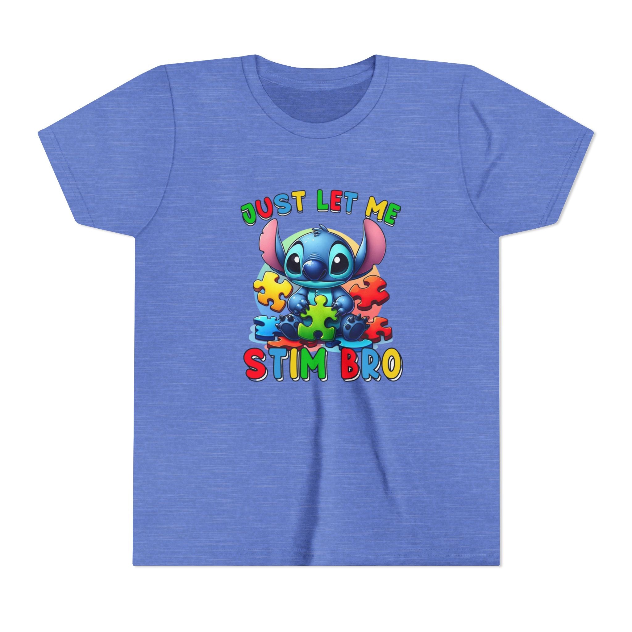 Youth Tee - 'Just Let Me Stim Bro' Cute Stitch Autism Puzzle Pieces