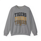 Tigers Repeat Crewneck Sweatshirt — Leopard Accent School Spirit Tee