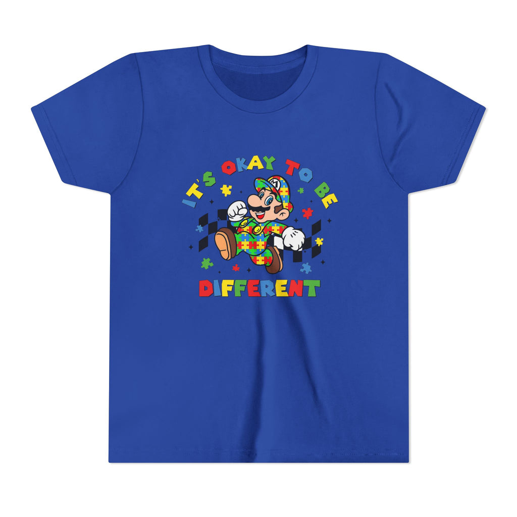 Youth Tee - "It's Okay To Be Different" Rainbow Skate Character Kids T-Shirt