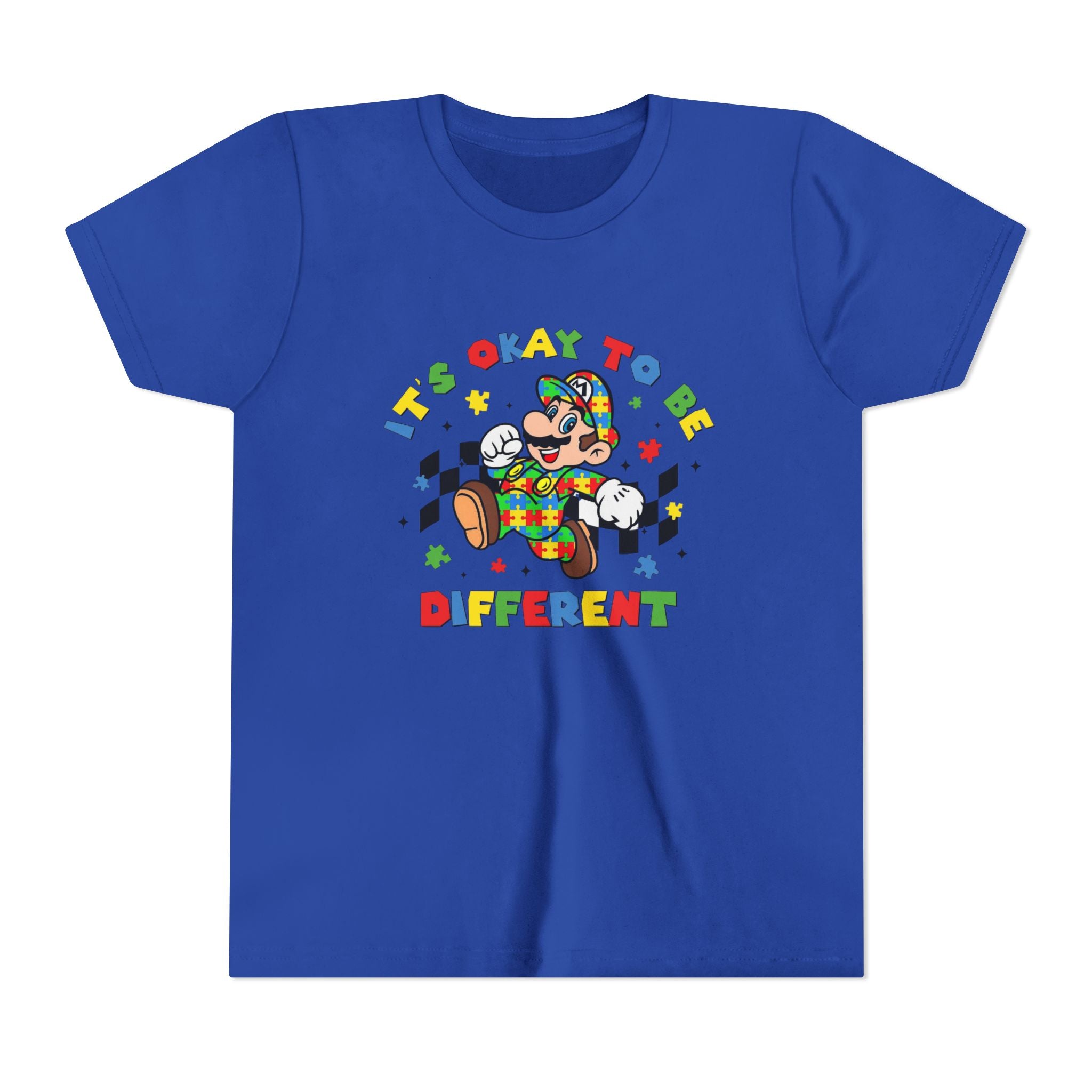 Youth Tee - "It's Okay To Be Different" Rainbow Skate Character Kids T-Shirt