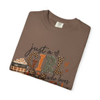 Fall Graphic T-Shirt — "Just a Girl Who Loves Fall" Pumpkin & Coffee Tee