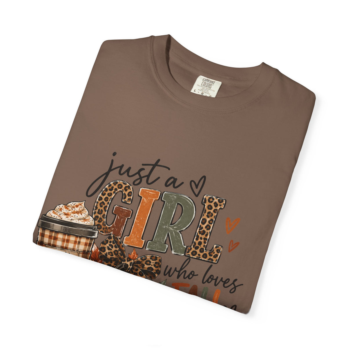 Fall Graphic T-Shirt — "Just a Girl Who Loves Fall" Pumpkin & Coffee Tee