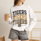 Tigers Repeat Crewneck Sweatshirt — Leopard Accent School Spirit Tee