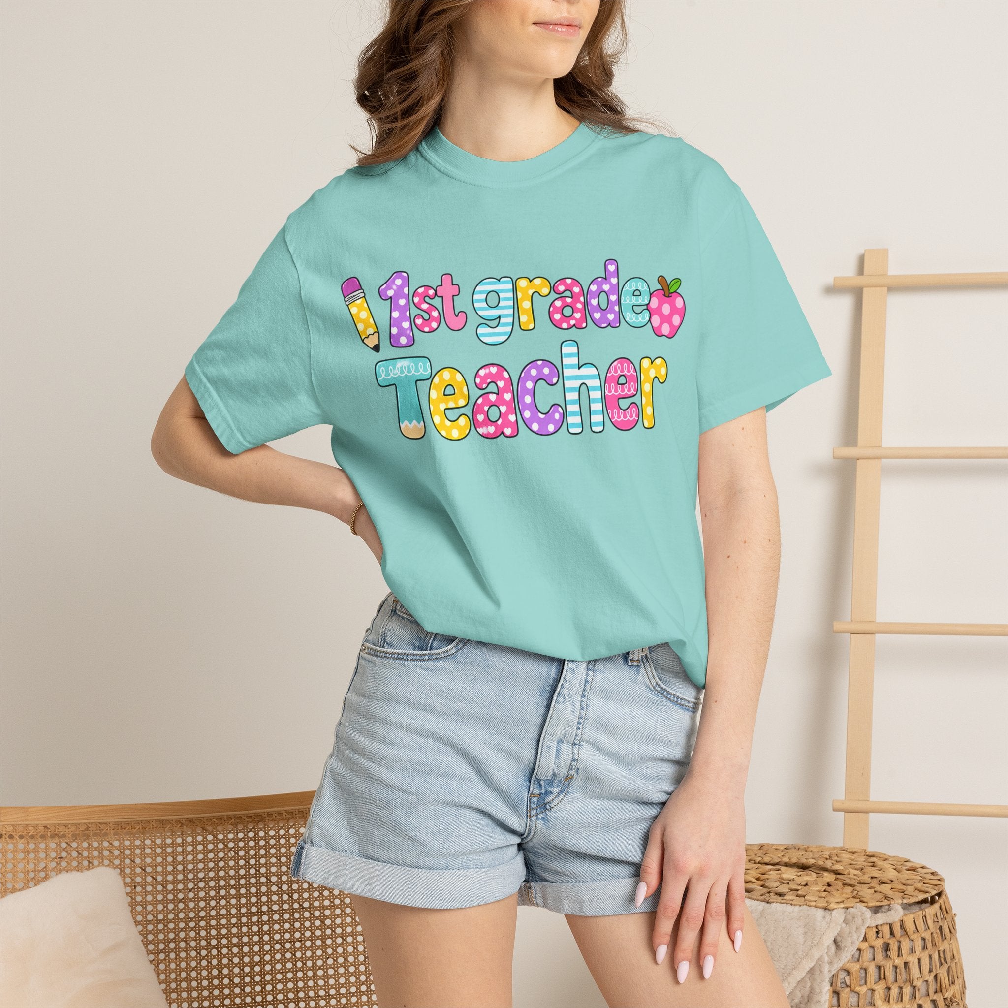 1st Grade Teacher T-Shirt — "Big Hearts Shape Little Minds" Colorful School Teacher Tee
