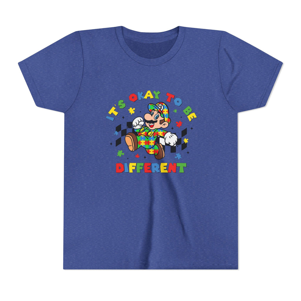 Youth Tee - "It's Okay To Be Different" Rainbow Skate Character Kids T-Shirt