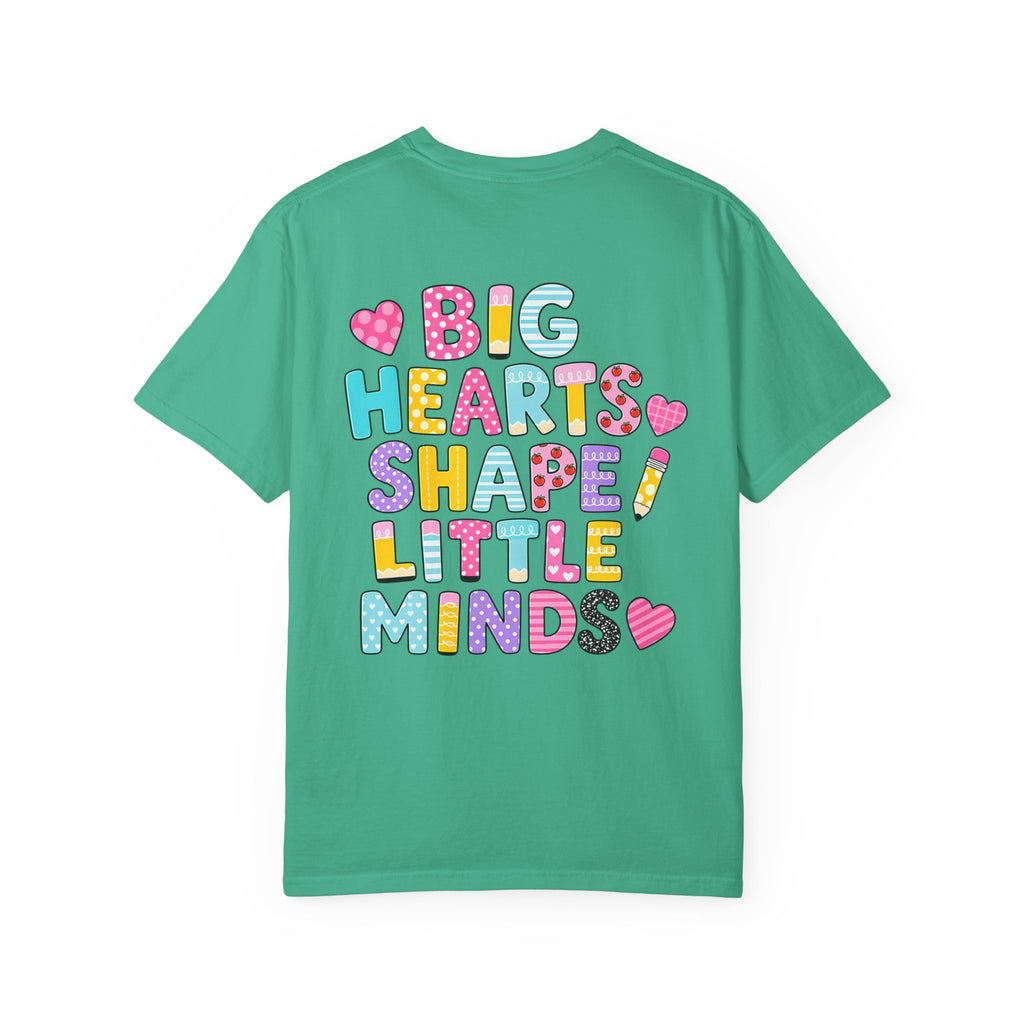 2nd grade Teacher T-Shirt — "Big Hearts Shape Little Minds" Colorful School Teacher Tee