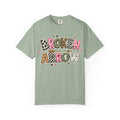 Broken Arrow Graphic T‑Shirt — Retro Patchwork Lettering Tee