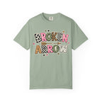 Broken Arrow Graphic T‑Shirt — Retro Patchwork Lettering Tee
