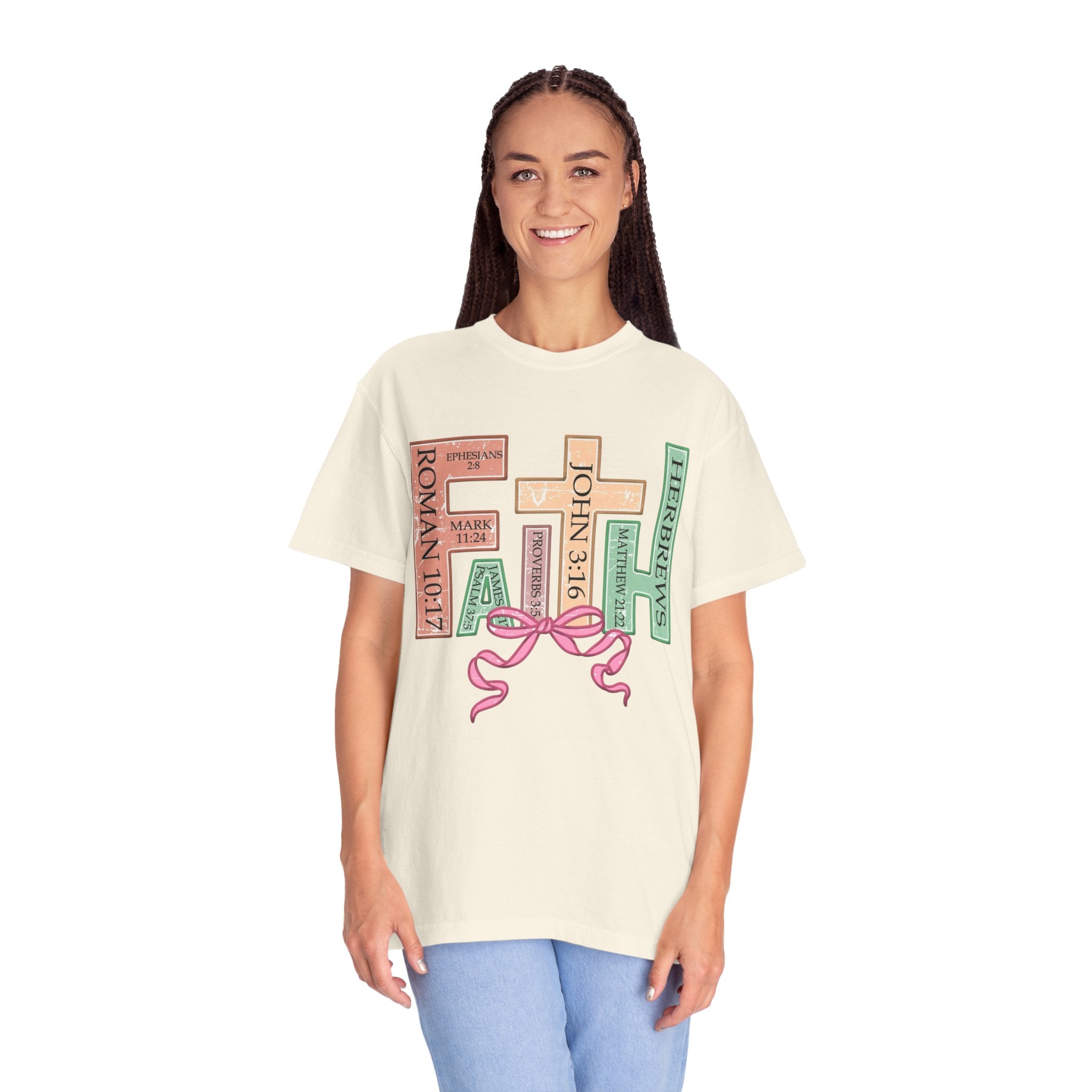 Christian Crosses Scripture Tee — John 3:16, Romans 10:17, Hebrews — Faith Graphic T-Shirt
