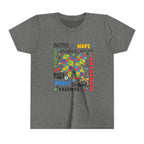 Youth Autism Awareness Tee — Colorful Puzzle Bow Design with Inspiring Words (Hope, Love, Inclusion)