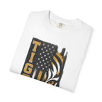 Tigers Flag T‑Shirt — Tiger Face with American Flag Stripe Graphic