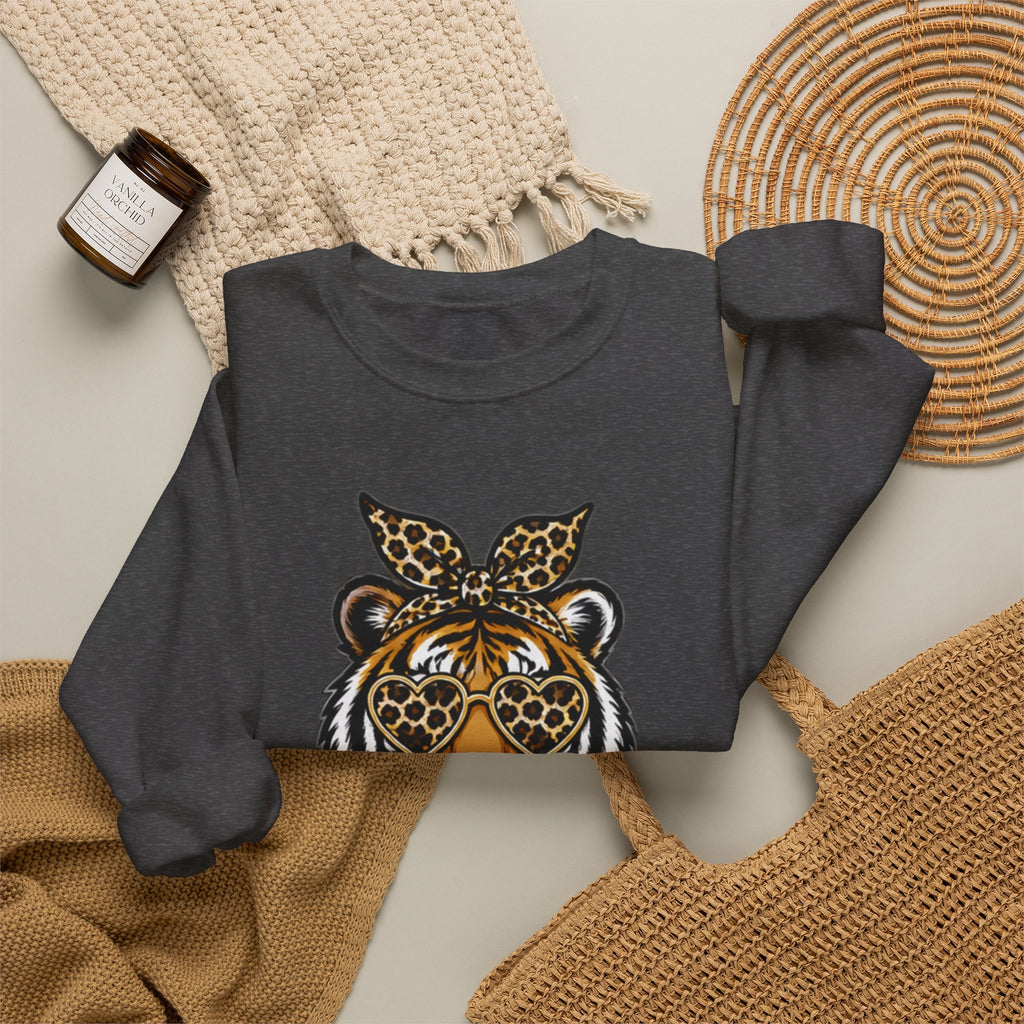 Tiger Mascot Crewneck Sweatshirt — Leopard Bandana Tiger Graphic