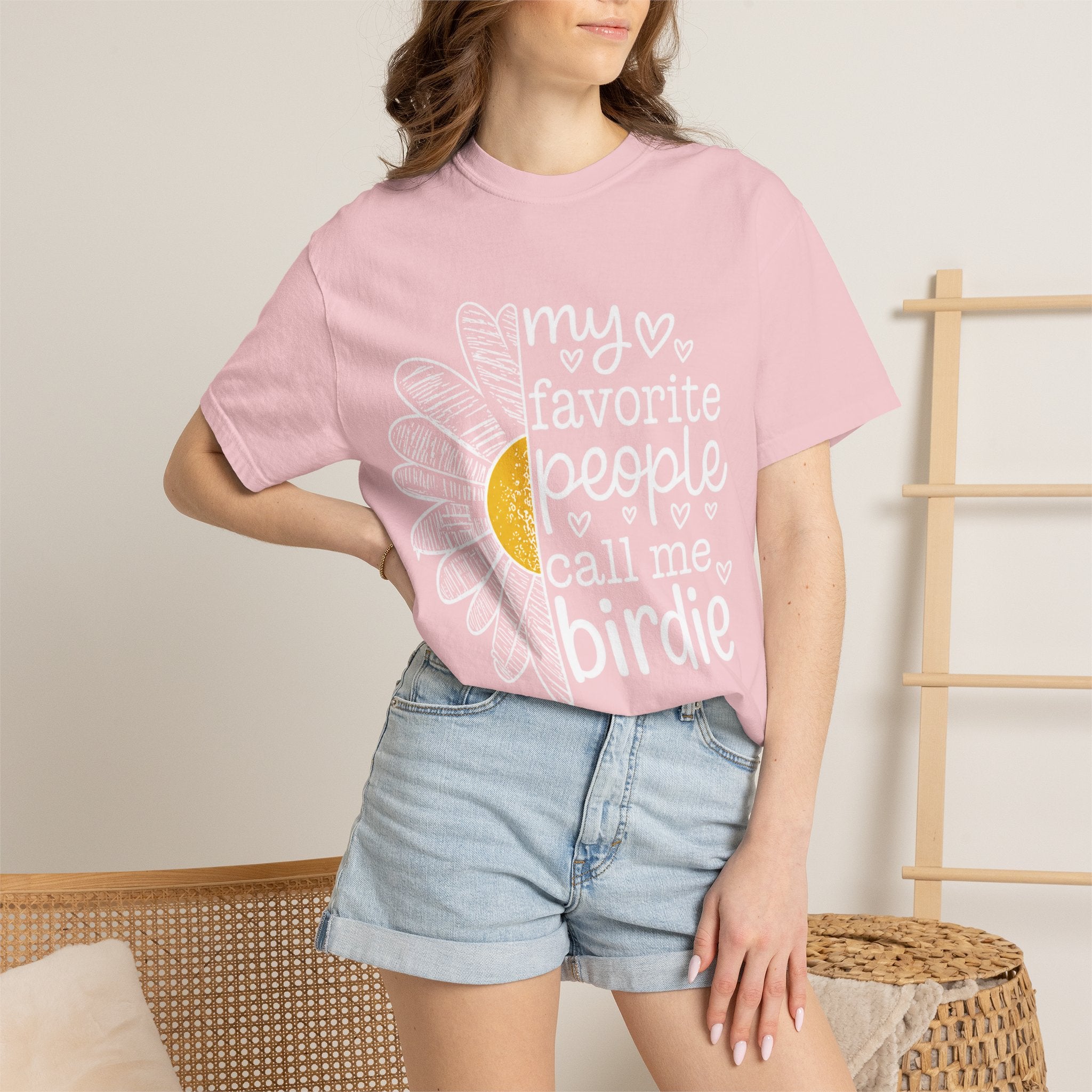 T-Shirt — "My Favorite People Call Me Birdie" Floral Graphic Tee