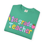 1st Grade Teacher T-Shirt — "Big Hearts Shape Little Minds" Colorful School Teacher Tee