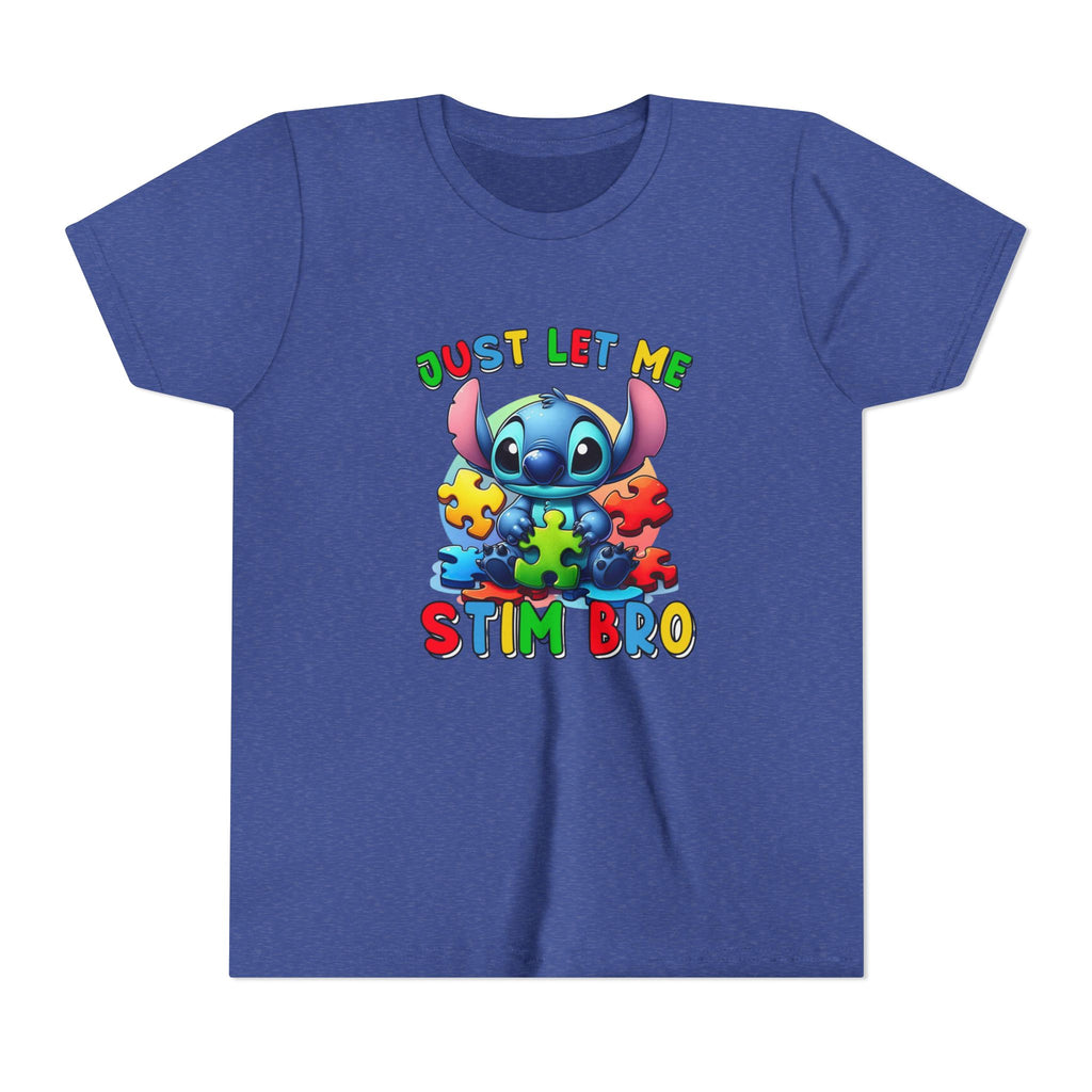 Youth Tee - 'Just Let Me Stim Bro' Cute Stitch Autism Puzzle Pieces