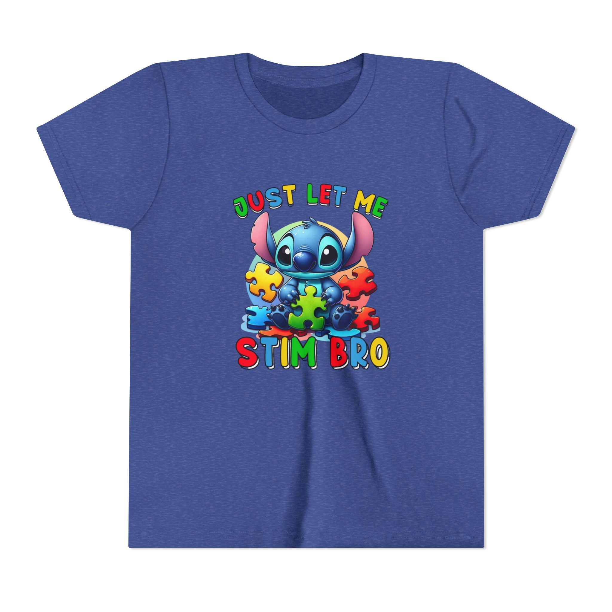 Youth Tee - 'Just Let Me Stim Bro' Cute Stitch Autism Puzzle Pieces
