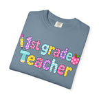 1st Grade Teacher T-Shirt — "Big Hearts Shape Little Minds" Colorful School Teacher Tee