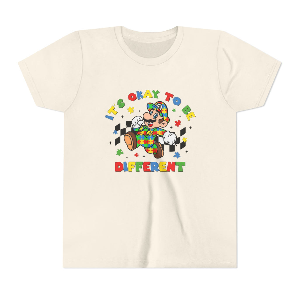 Youth Tee - "It's Okay To Be Different" Rainbow Skate Character Kids T-Shirt