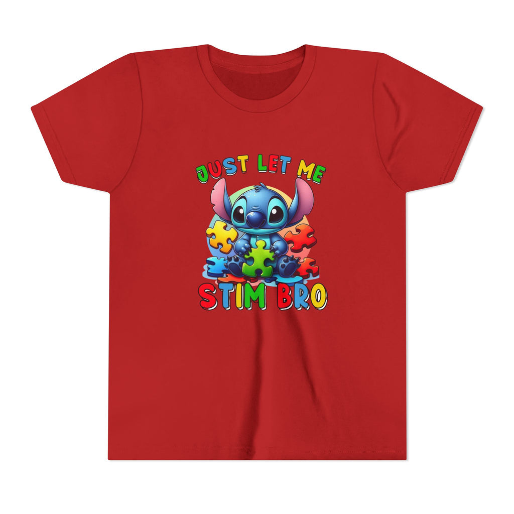 Youth Tee - 'Just Let Me Stim Bro' Cute Stitch Autism Puzzle Pieces