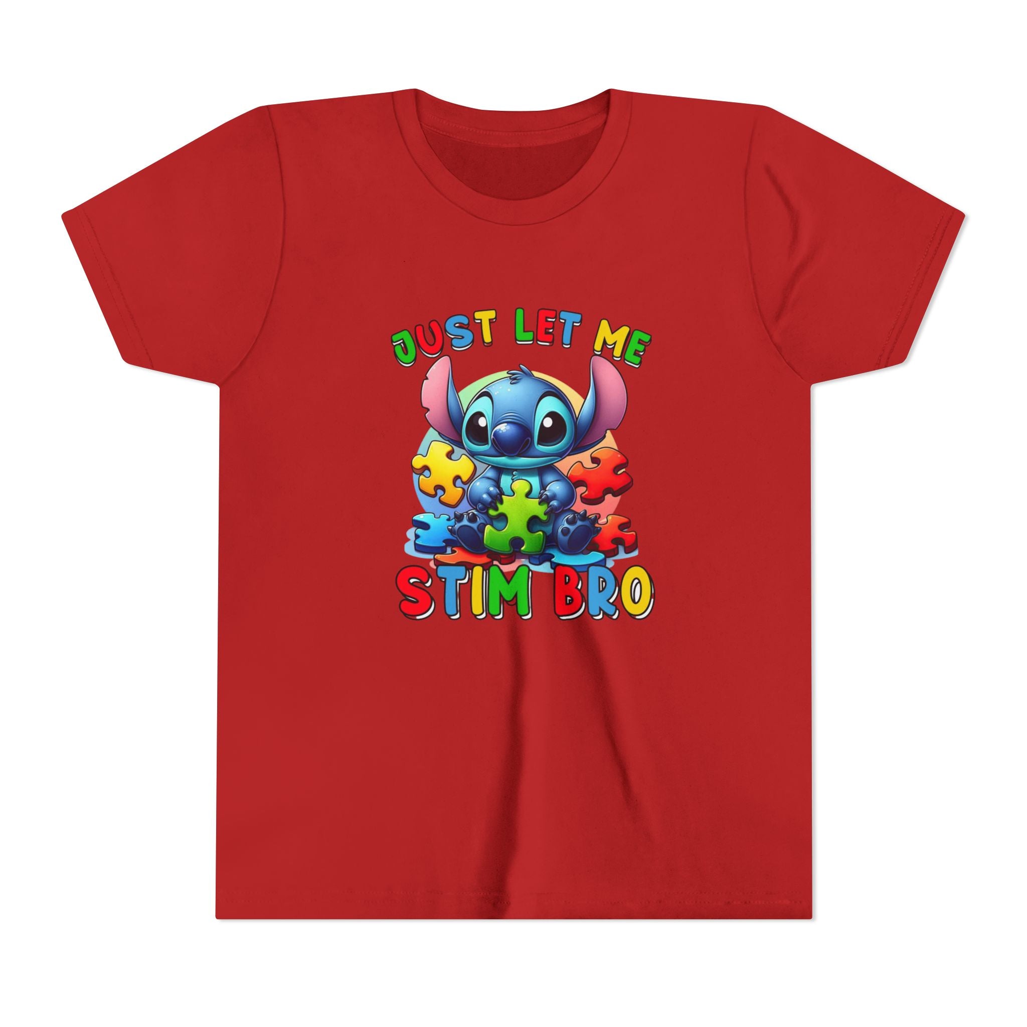 Youth Tee - 'Just Let Me Stim Bro' Cute Stitch Autism Puzzle Pieces