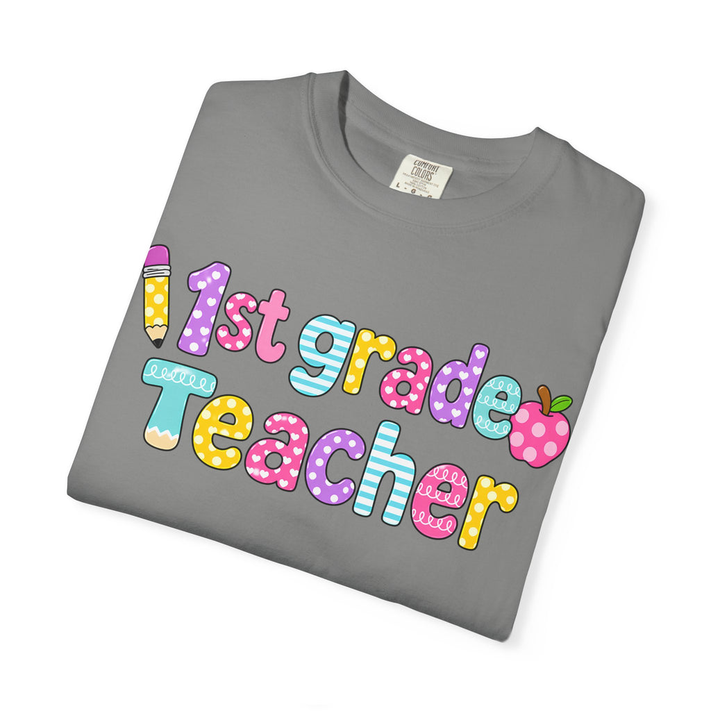 1st Grade Teacher T-Shirt — "Big Hearts Shape Little Minds" Colorful School Teacher Tee
