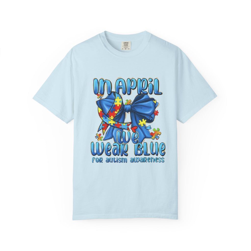 Autism Awareness T-Shirt — "In April We Wear Blue" Puzzle Ribbon Tee