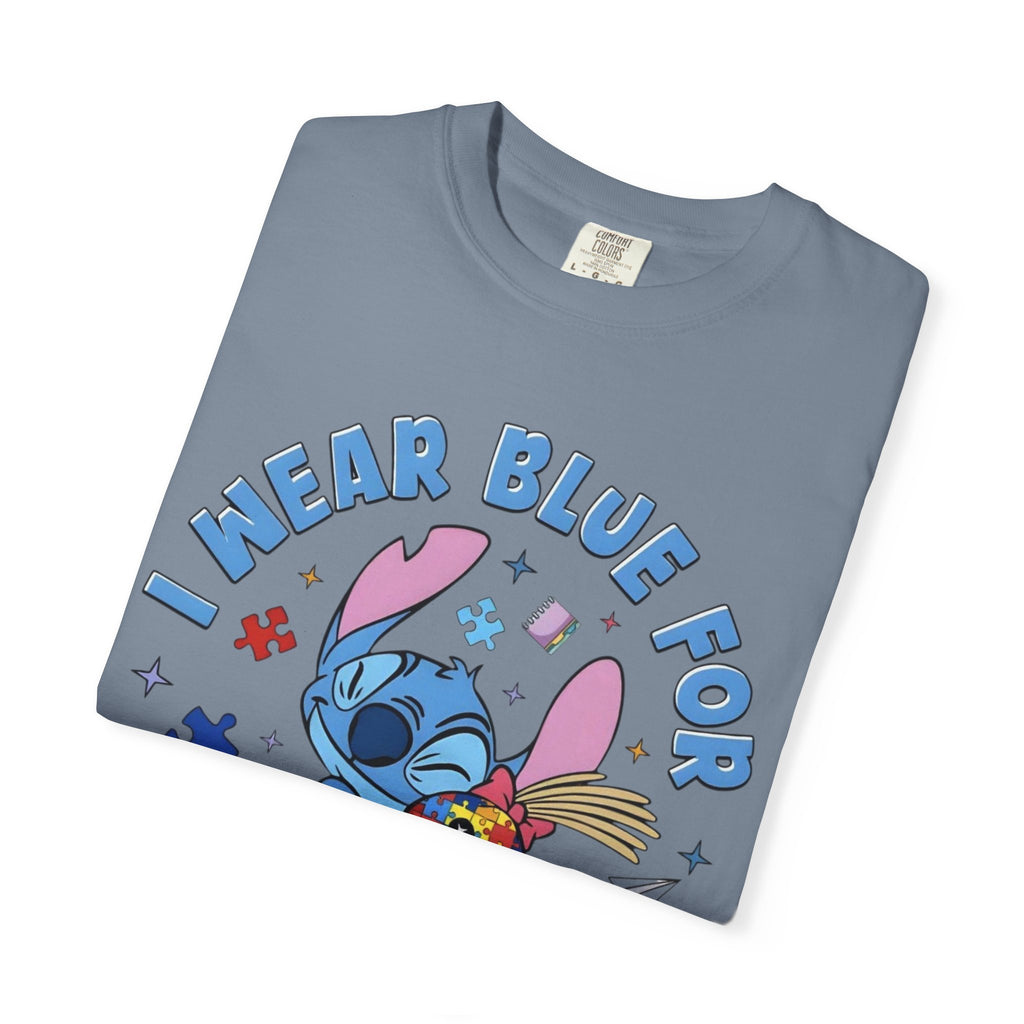 Autism Awareness T-Shirt — “I Wear Blue For” Cute Stitch Design