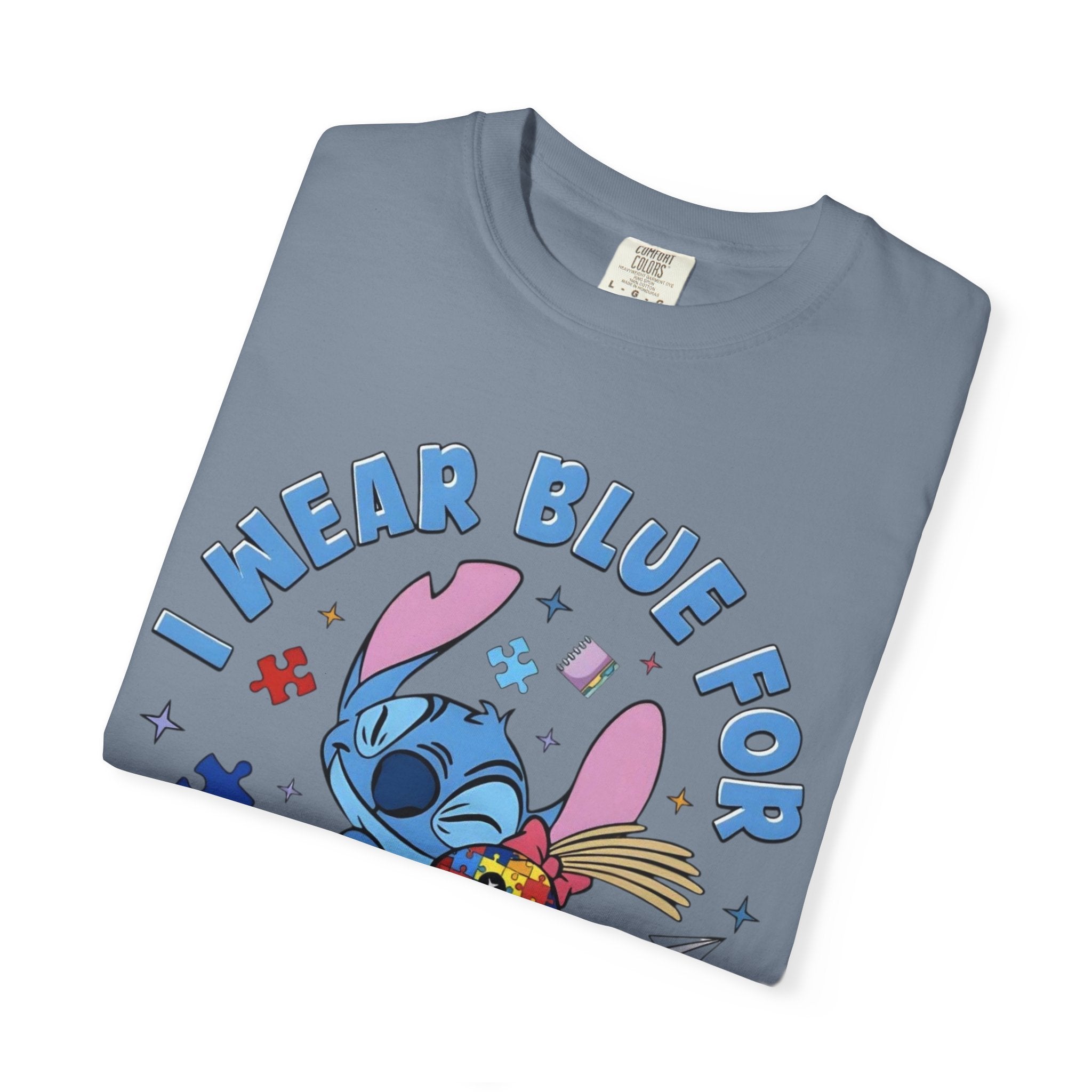 Autism Awareness T-Shirt — “I Wear Blue For” Cute Stitch Design
