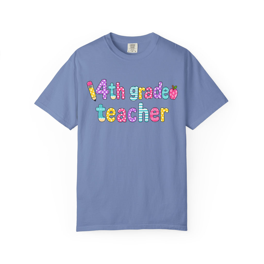 4nd grade Teacher T-Shirt — "Big Hearts Shape Little Minds" Colorful School Teacher Tee