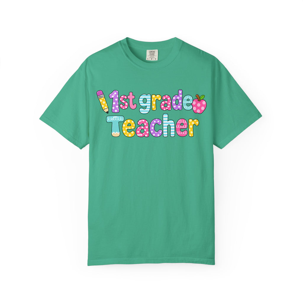 1st Grade Teacher T-Shirt — "Big Hearts Shape Little Minds" Colorful School Teacher Tee
