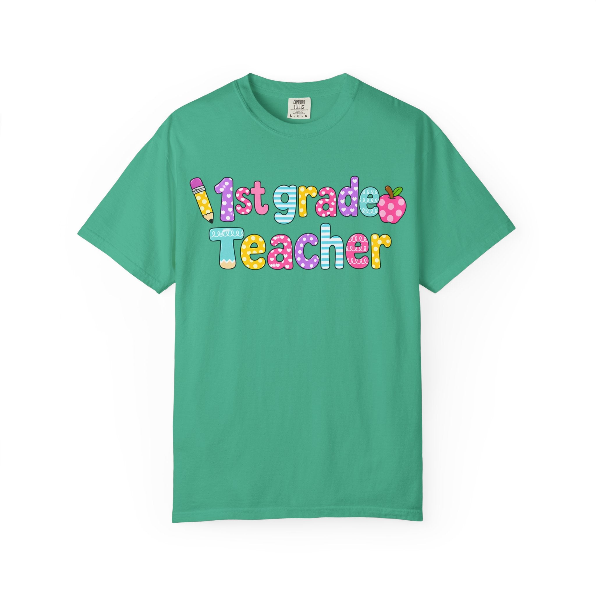 1st Grade Teacher T-Shirt — "Big Hearts Shape Little Minds" Colorful School Teacher Tee