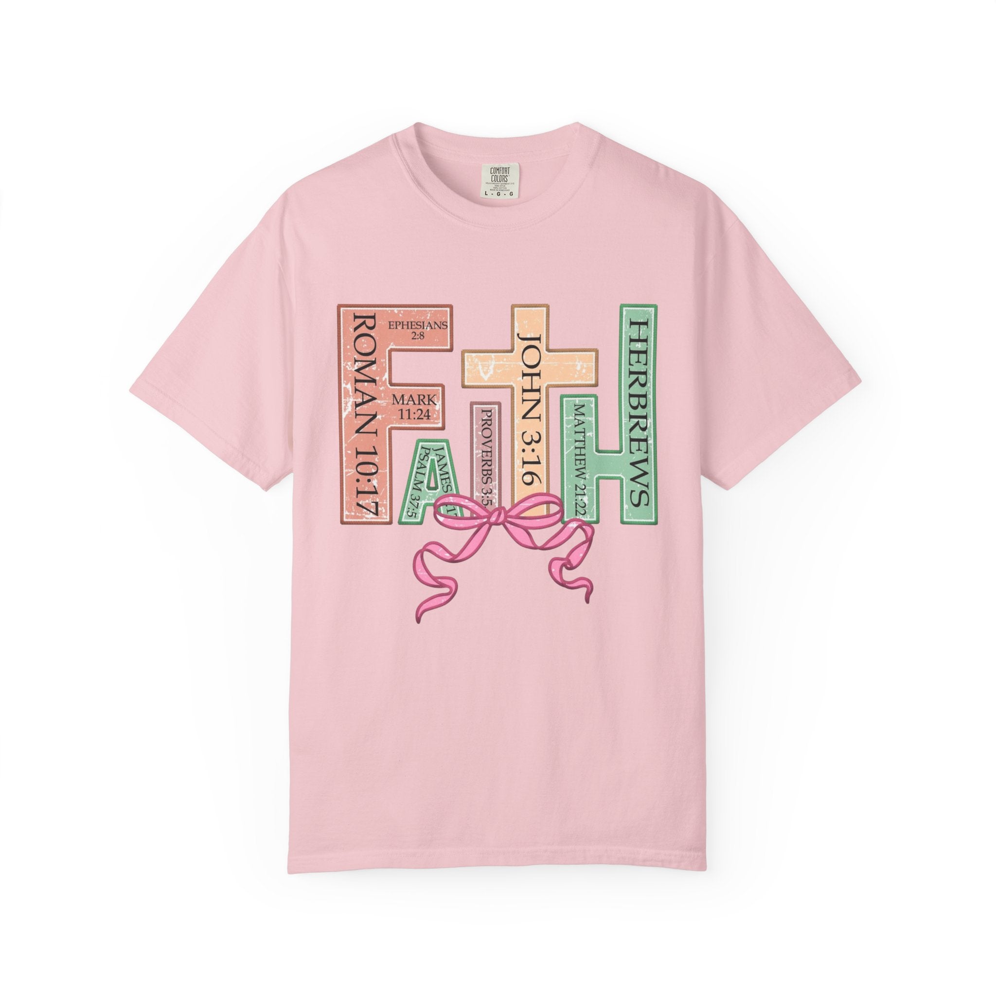 Christian Crosses Scripture Tee — John 3:16, Romans 10:17, Hebrews — Faith Graphic T-Shirt