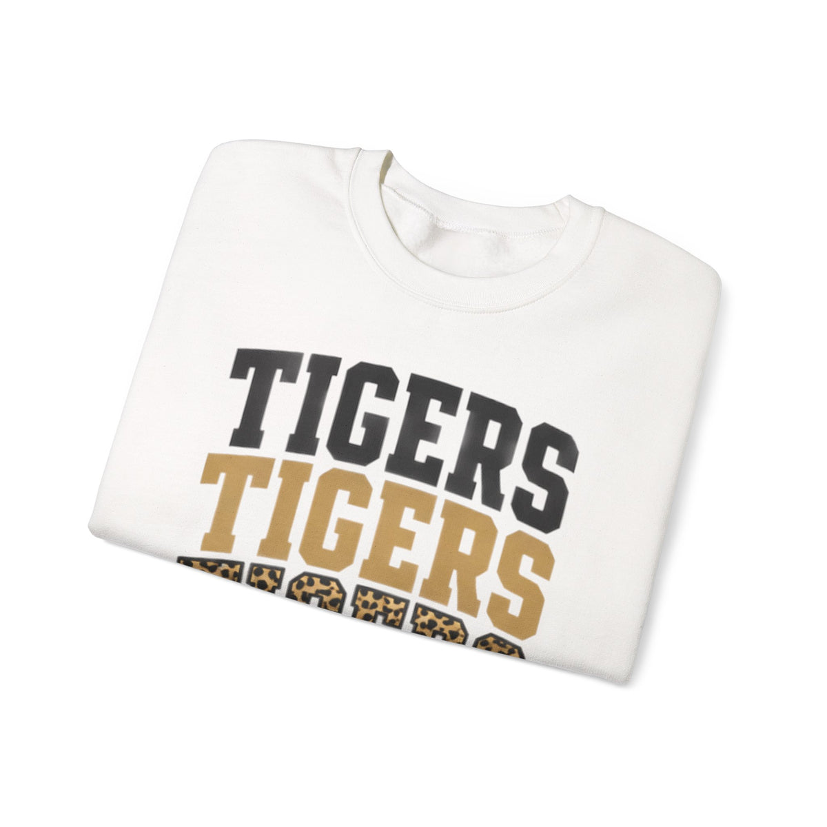 Tigers Repeat Crewneck Sweatshirt — Leopard Accent School Spirit Tee