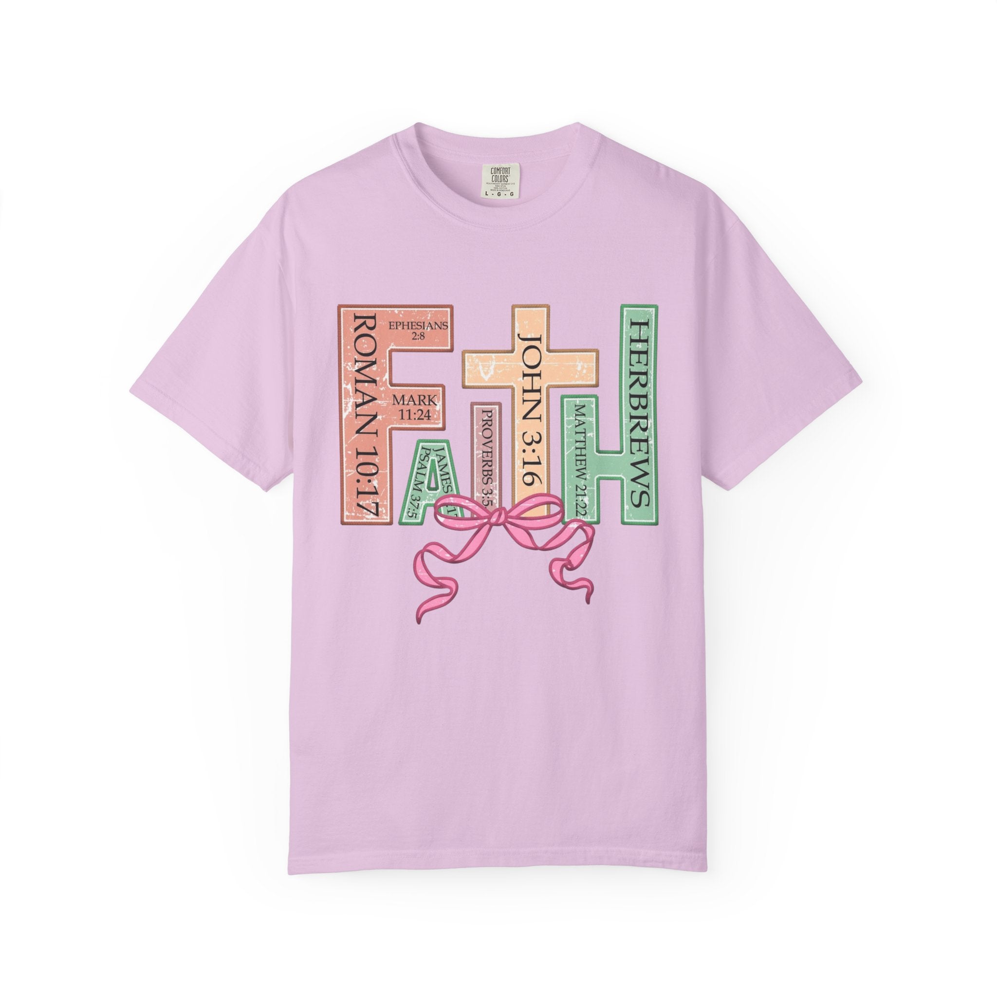 Christian Crosses Scripture Tee — John 3:16, Romans 10:17, Hebrews — Faith Graphic T-Shirt