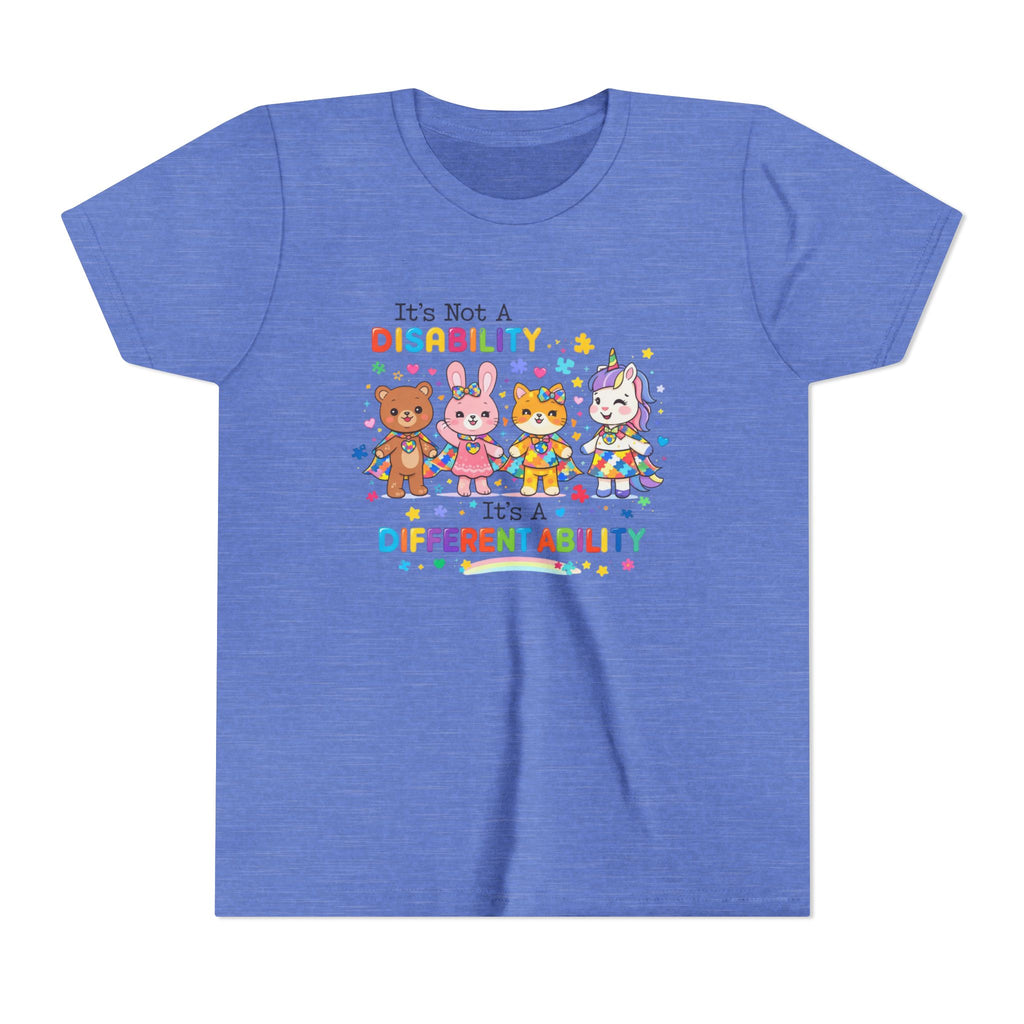 Youth Tee - "It's Not a Disability, It's a Different Ability" Rainbow Animals Autism Awareness Shirt