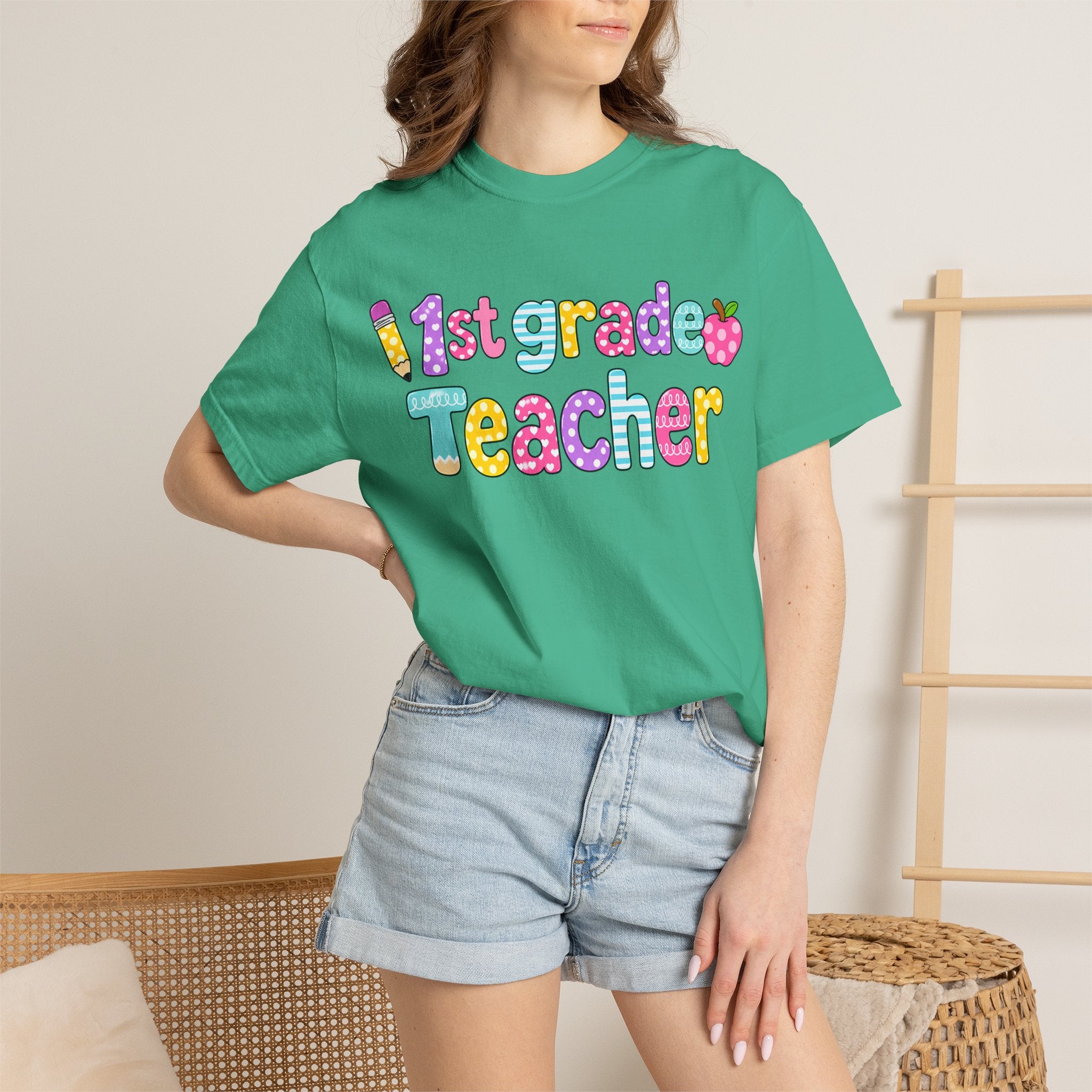 1st Grade Teacher T-Shirt — "Big Hearts Shape Little Minds" Colorful School Teacher Tee