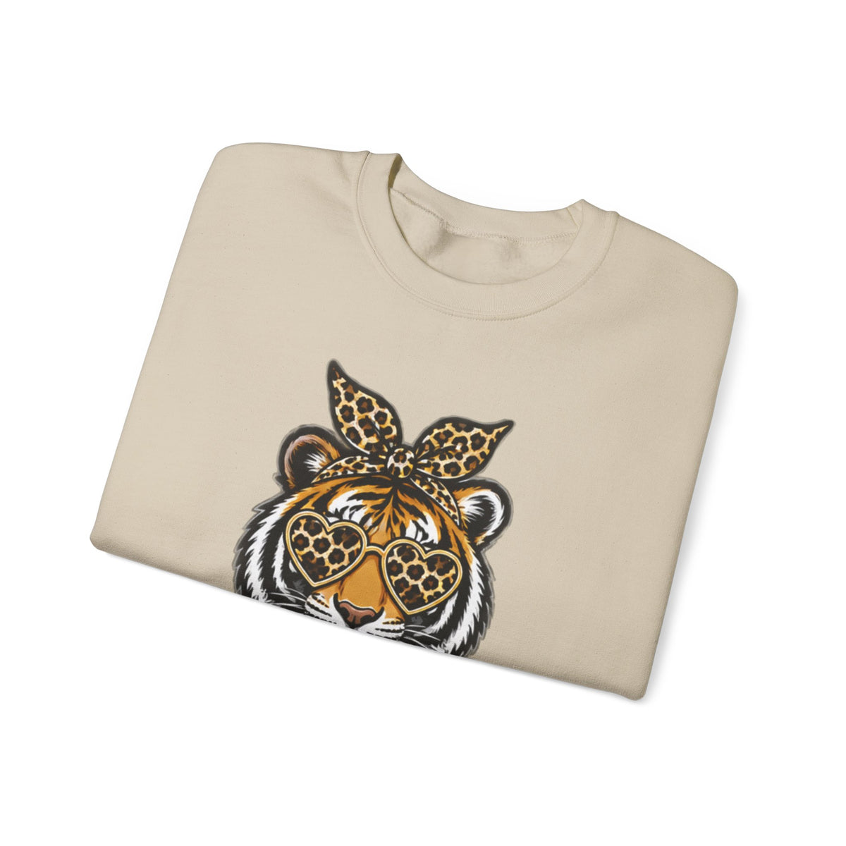 Tiger Mascot Crewneck Sweatshirt — Leopard Bandana Tiger Graphic