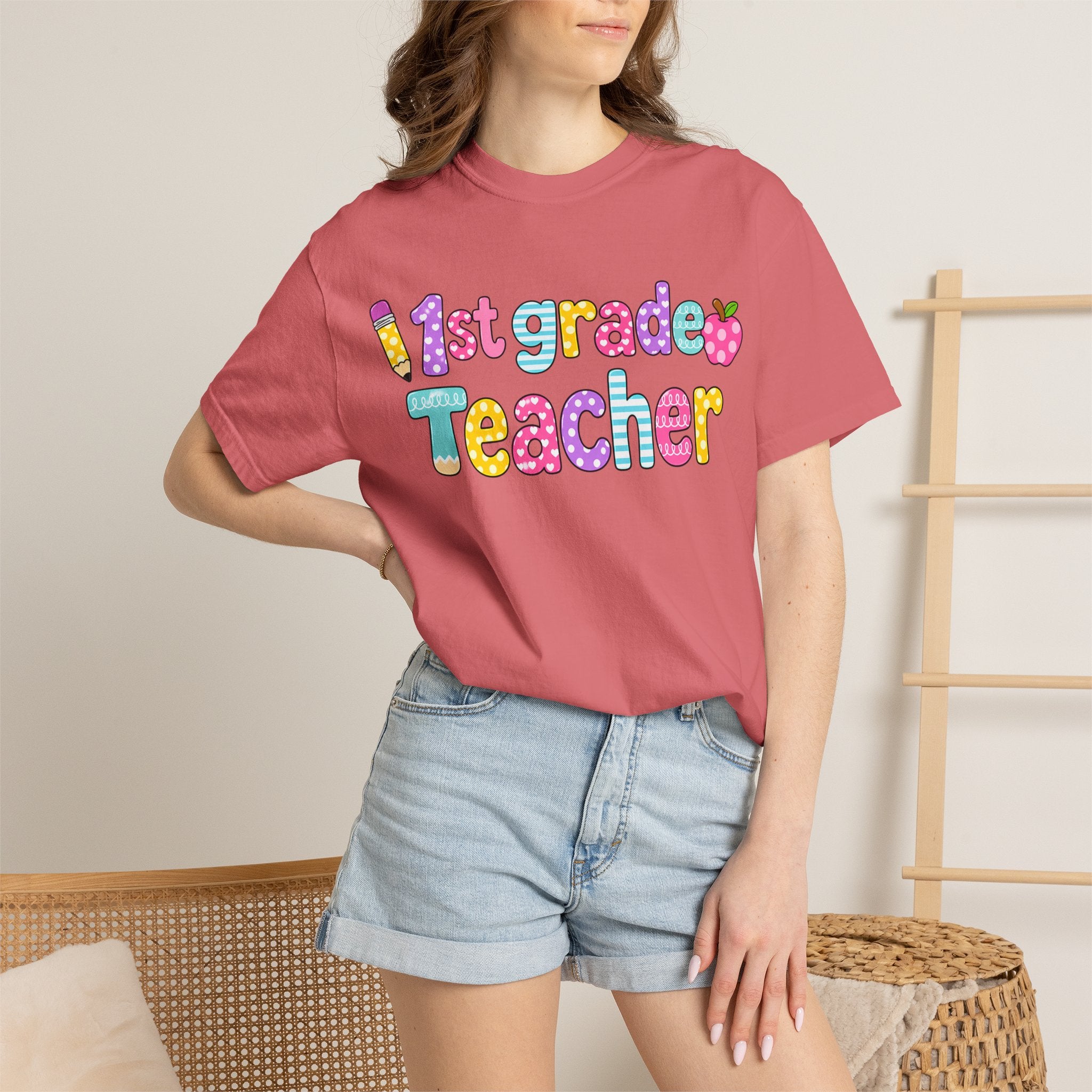 1st Grade Teacher T-Shirt — "Big Hearts Shape Little Minds" Colorful School Teacher Tee